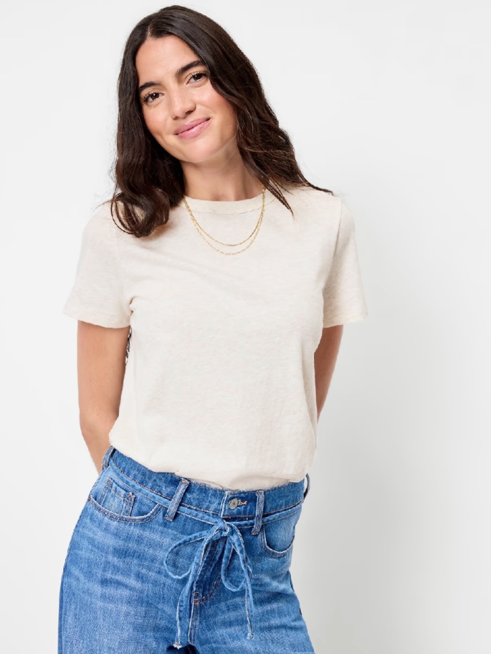 Old Navy EveryWear Crew-Neck T-Shirt Petite Small Oatmeal Heather